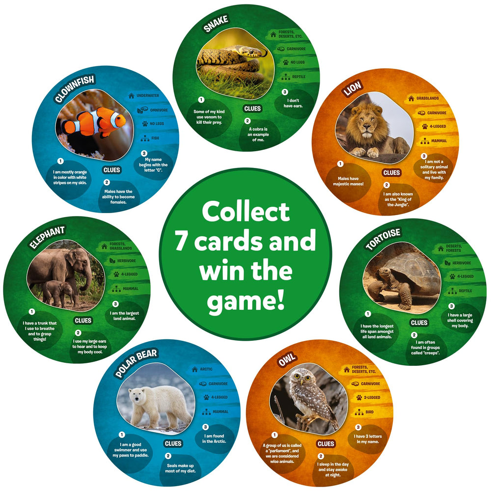 Skillmatics Guess in 10 Animal Picture Clues animal cards showcase colorful illustrations.