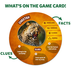 Skillmatics Guess in 10 Animal Picture Clues clue cards guide thoughtful play.