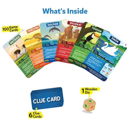 Skillmatics Guess in 10 Animals Megapack clue cards with hints support smarter guessing.