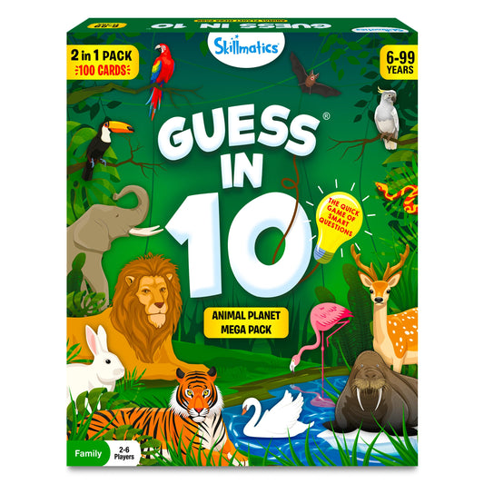 Skillmatics Guess in 10 Animals Megapack game cards laid out for quick strategy.