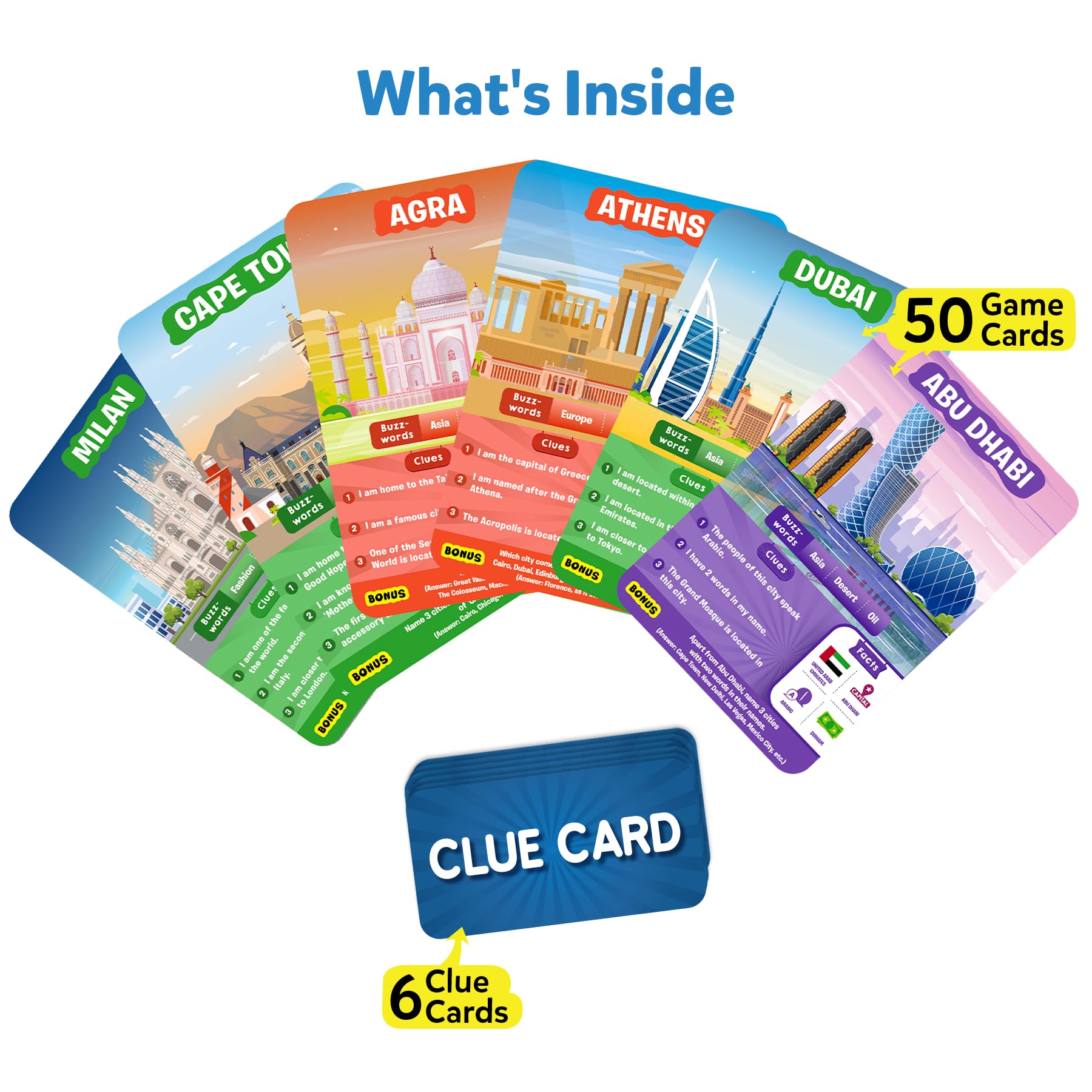 Skillmatics Guess in 10 Cities game cards: 50 play cards to spark city questions