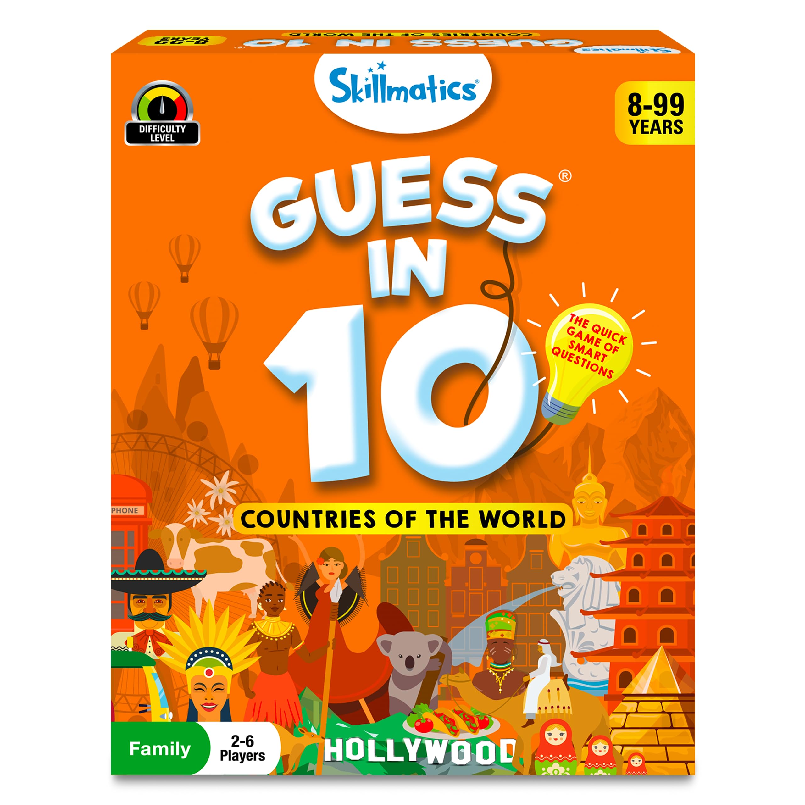 Skillmatics Guess in 10 Countries game box and cards for portable family play.