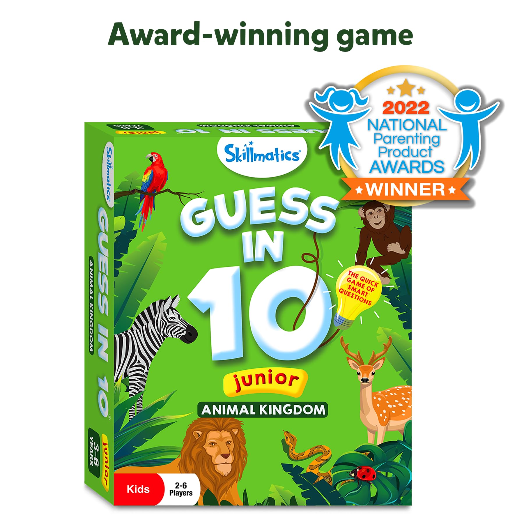 Skillmatics Guess in 10 NAPPA award badge indicating trusted quality