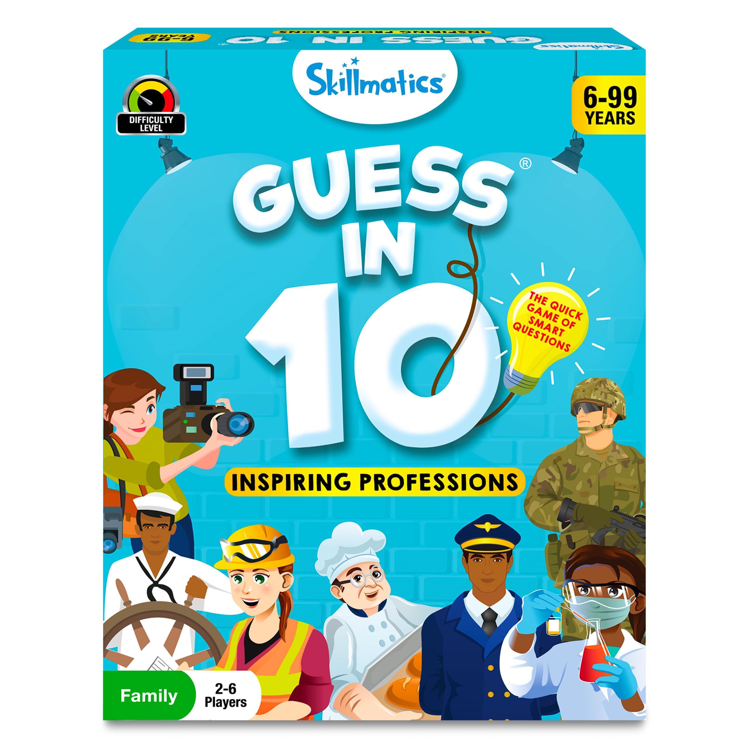 Skillmatics Guess in 10 Professions game cards spread for family game night