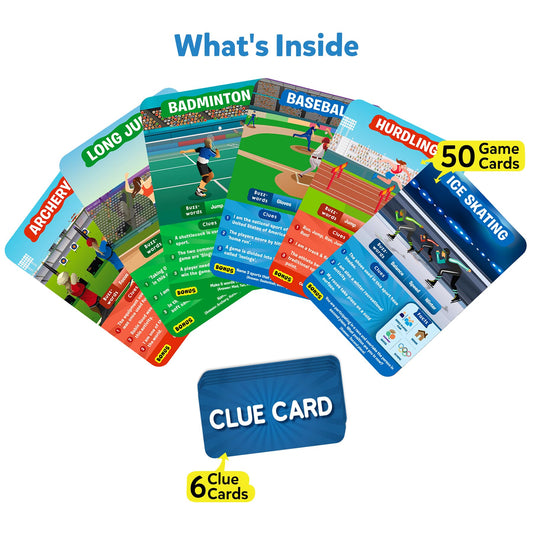 Skillmatics Guess in 10 Sports team-guessing-play cards in action during family night