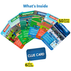 Skillmatics Guess in 10 Sports team-guessing-play cards in action during family night