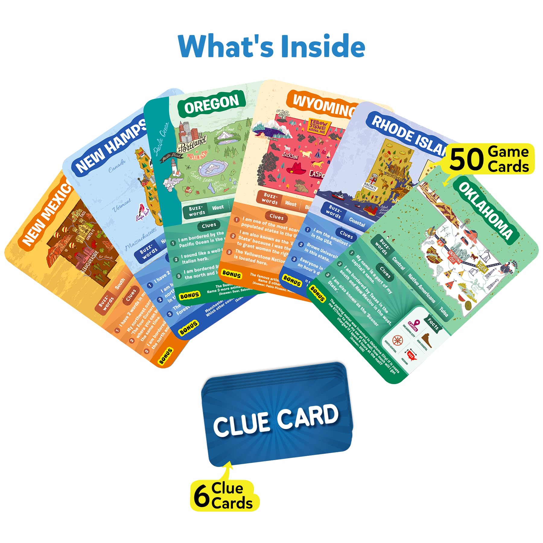 Skillmatics clue cards with state hints boost strategic thinking during gameplay.