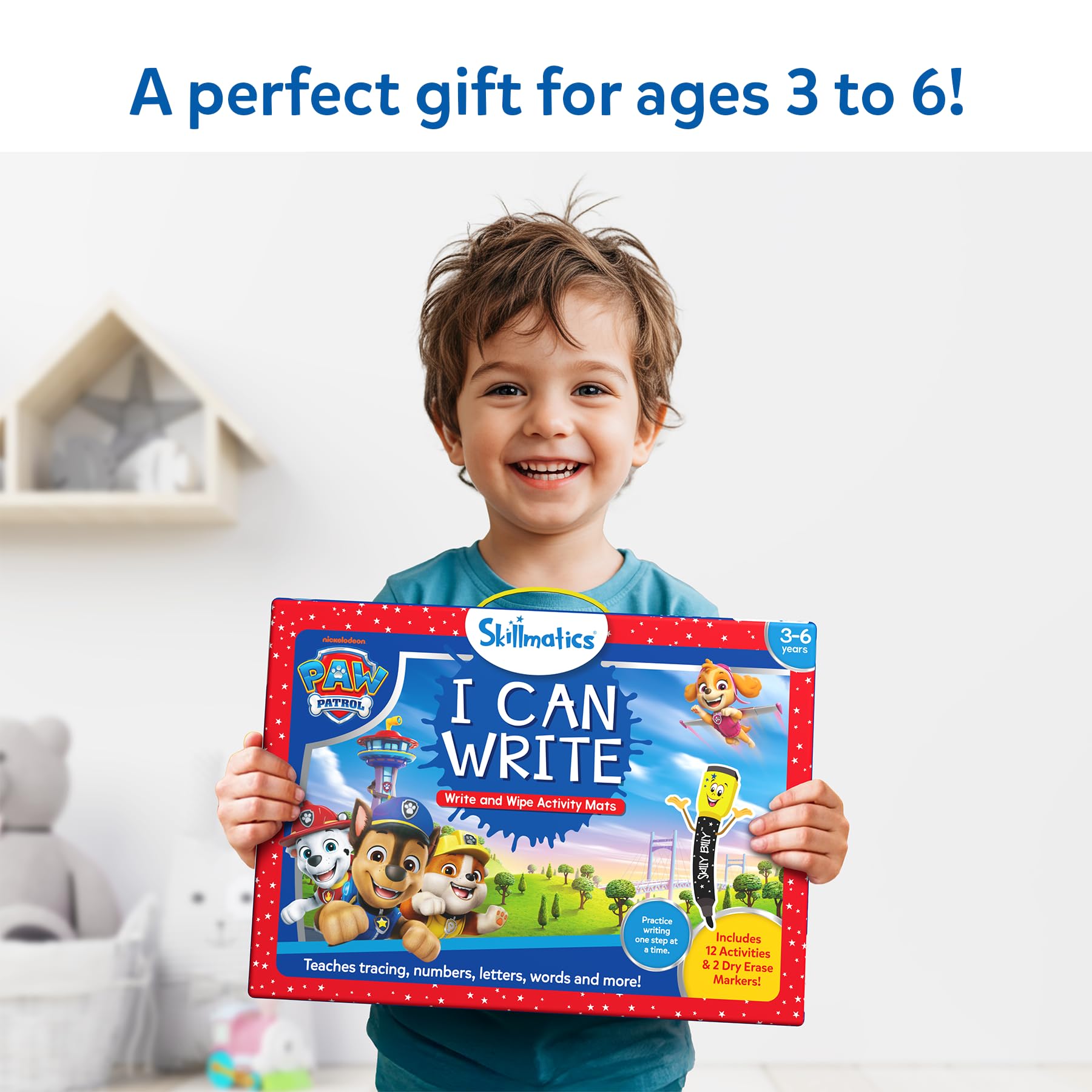 PAW Patrol shapes and symmetry drawing activities on Skillmatics mats.