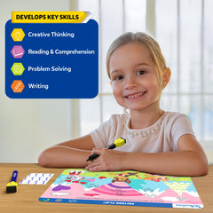 Kids tracing numbers and letters on PAW Patrol scenes with Skillmatics mats.