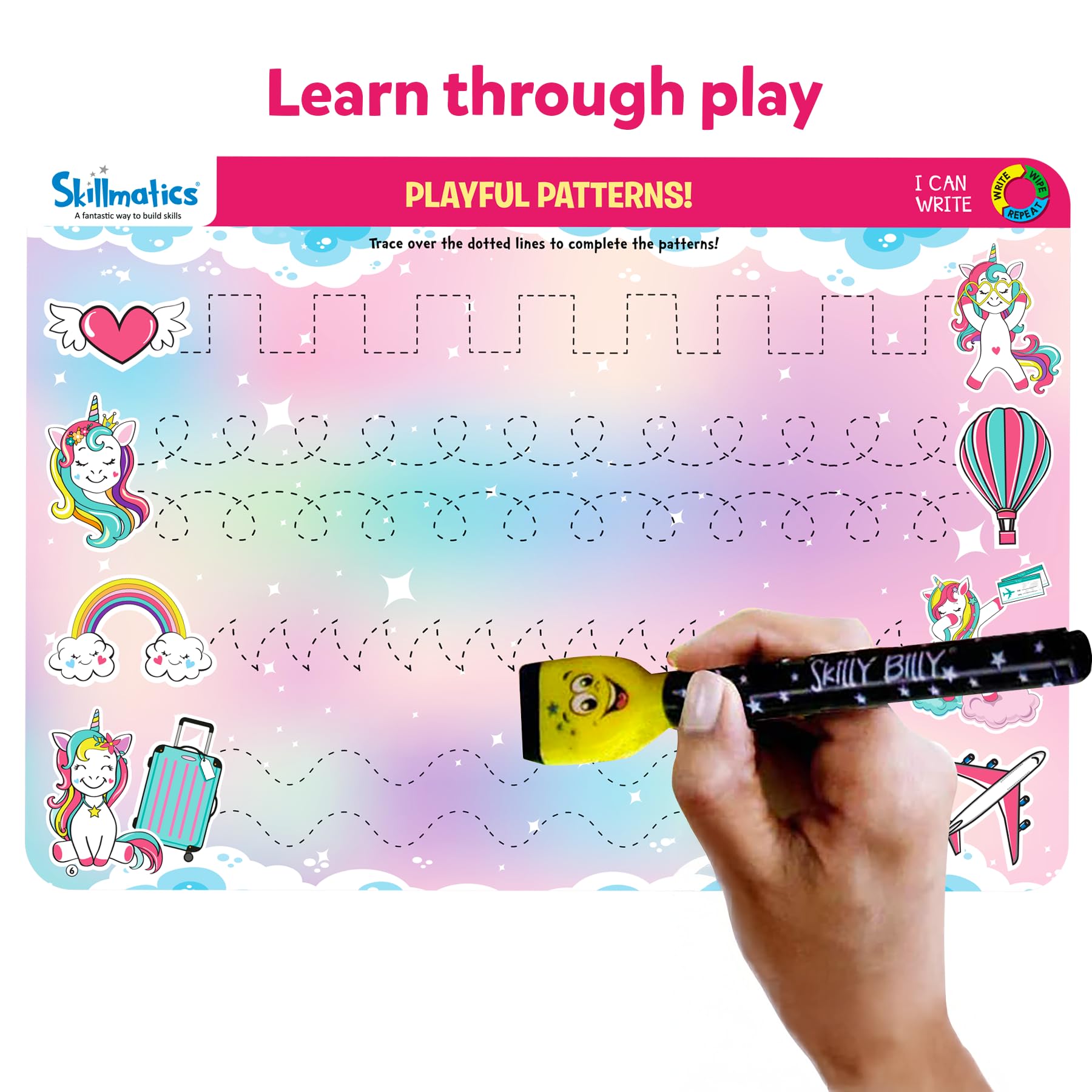 Skillmatics I Can Write Unicorns achievement certificate to celebrate progress.