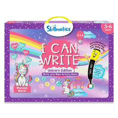 Skillmatics I Can Write Unicorns mats double sided for reusable learning sessions.