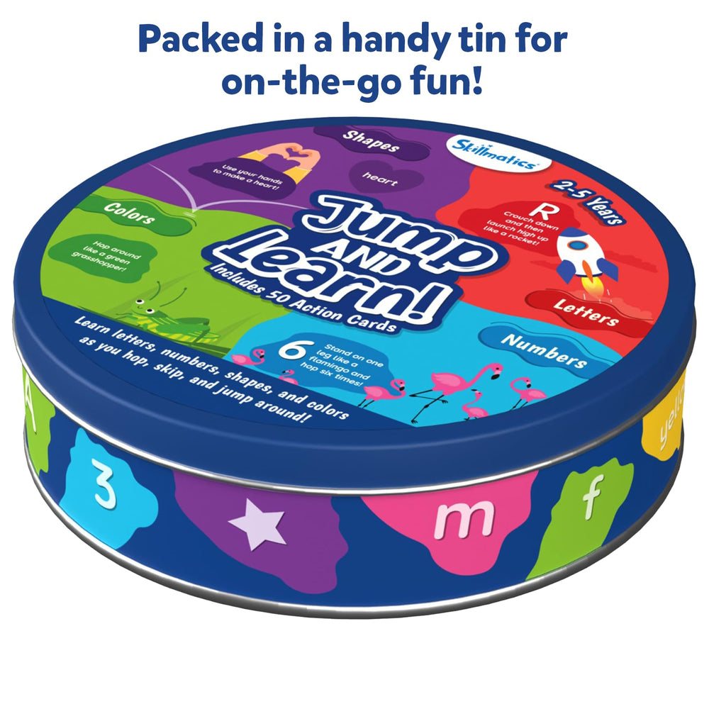Skillmatics Jump & Learn vibrant illustrations support visual development during play.