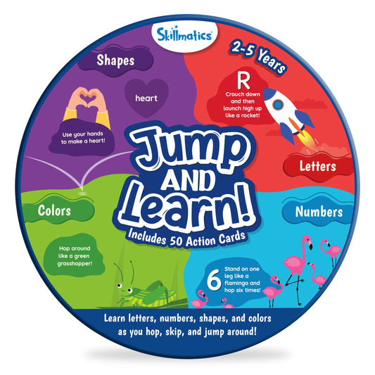 Skillmatics Jump & Learn letters card promotes alphabet familiarity during active play.