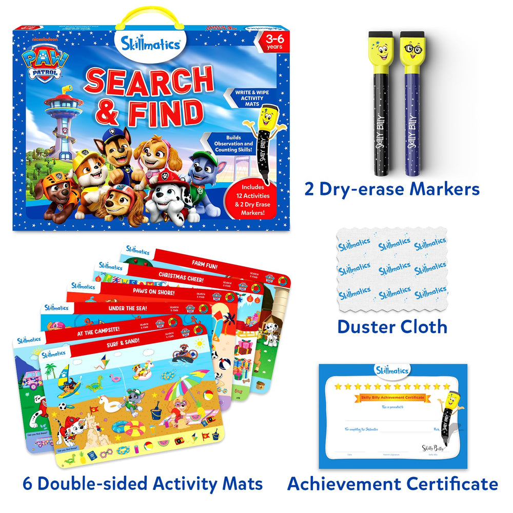 Skillmatics PAW Patrol scene featuring Marshall enhances focus during a bright finding challenge