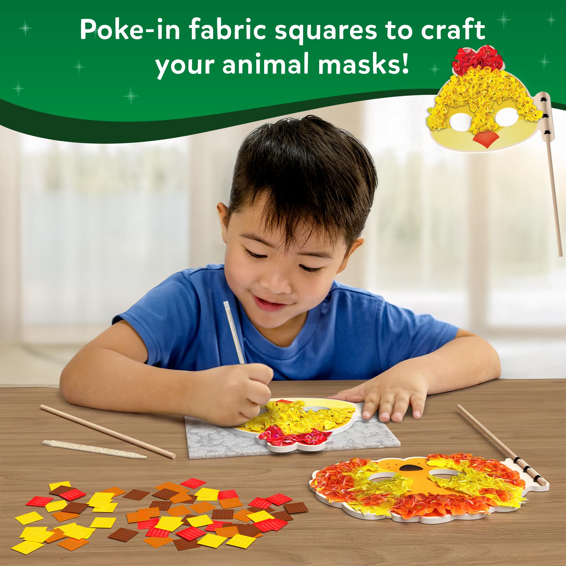 Skillmatics Poke-in Art wooden handles provide sturdy, durable mask hardware.