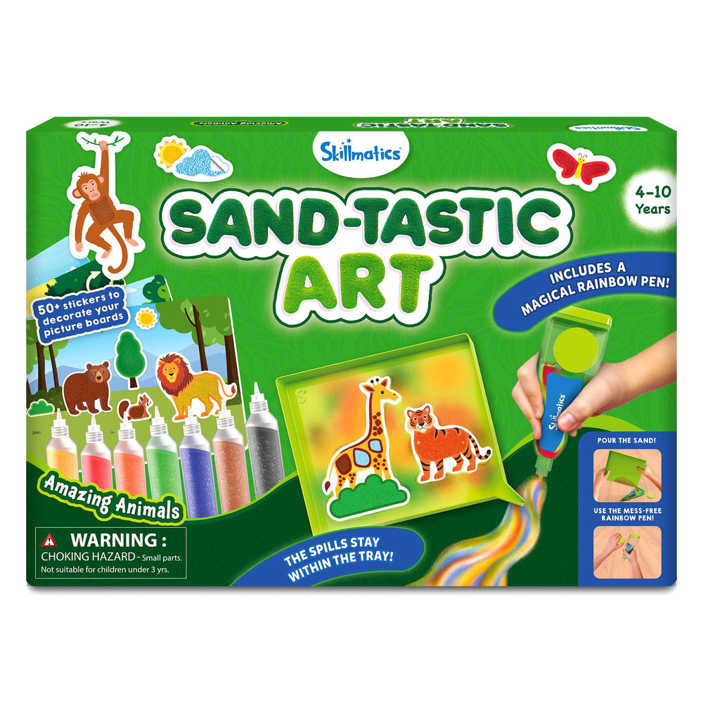 Skillmatics Sand Art Activity Kit tray keeps mess contained for focused creativity.