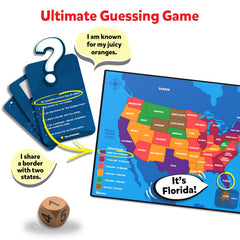 Skillmatics Scout It Out 50 states cards guide clues during play.