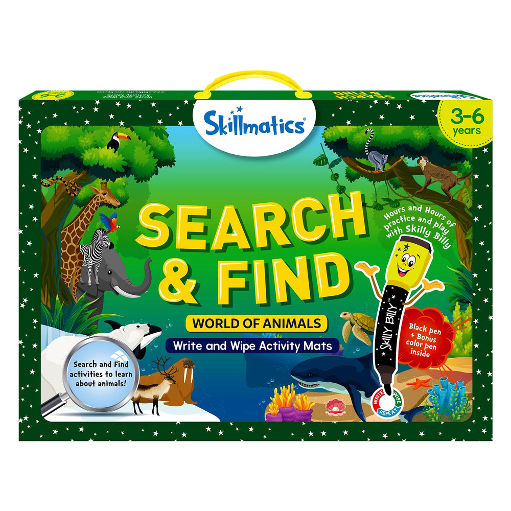 Skillmatics Search and Find Animals mats for interactive vocabulary building.