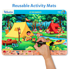 Skillmatics Search and Find jungle safari scene boosts reading and critical thinking.
