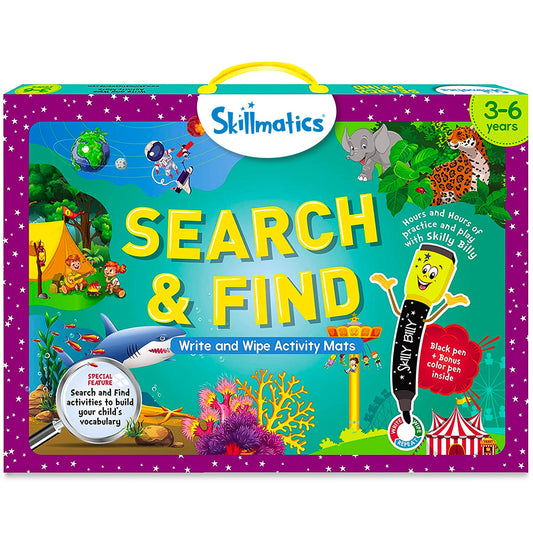 Skillmatics Search and Find park scene mat fosters vocabulary through exploration.