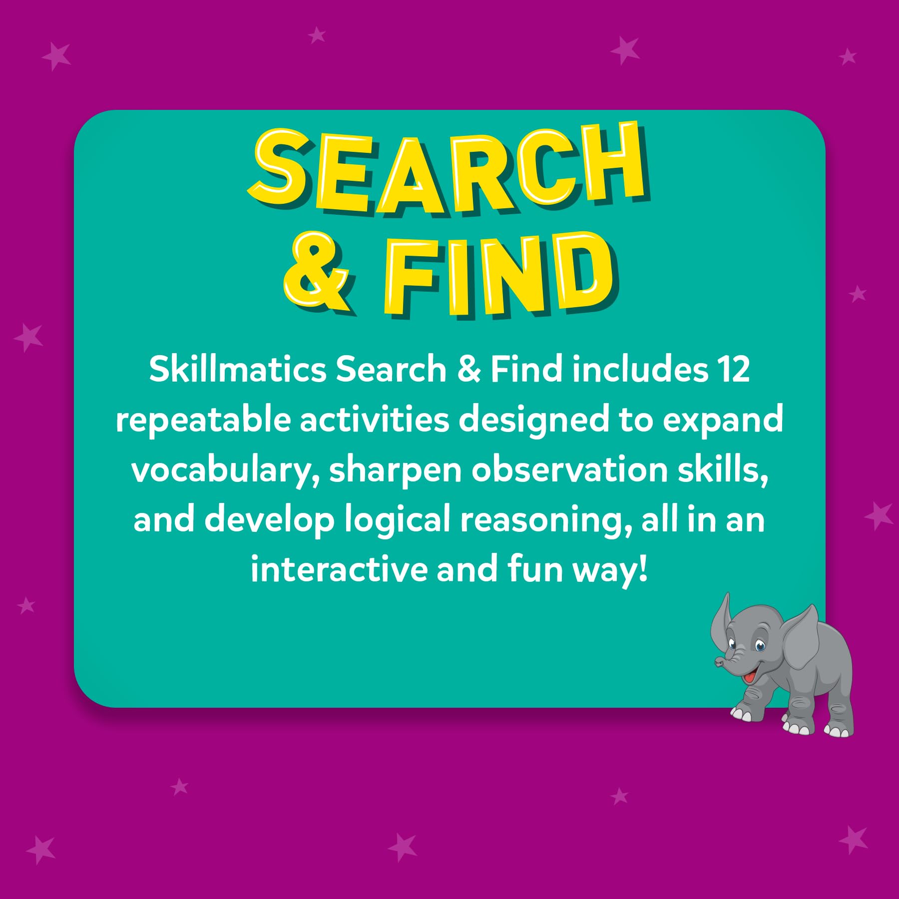 Skillmatics Search and Find restaurant scene reinforces listening and comprehension.