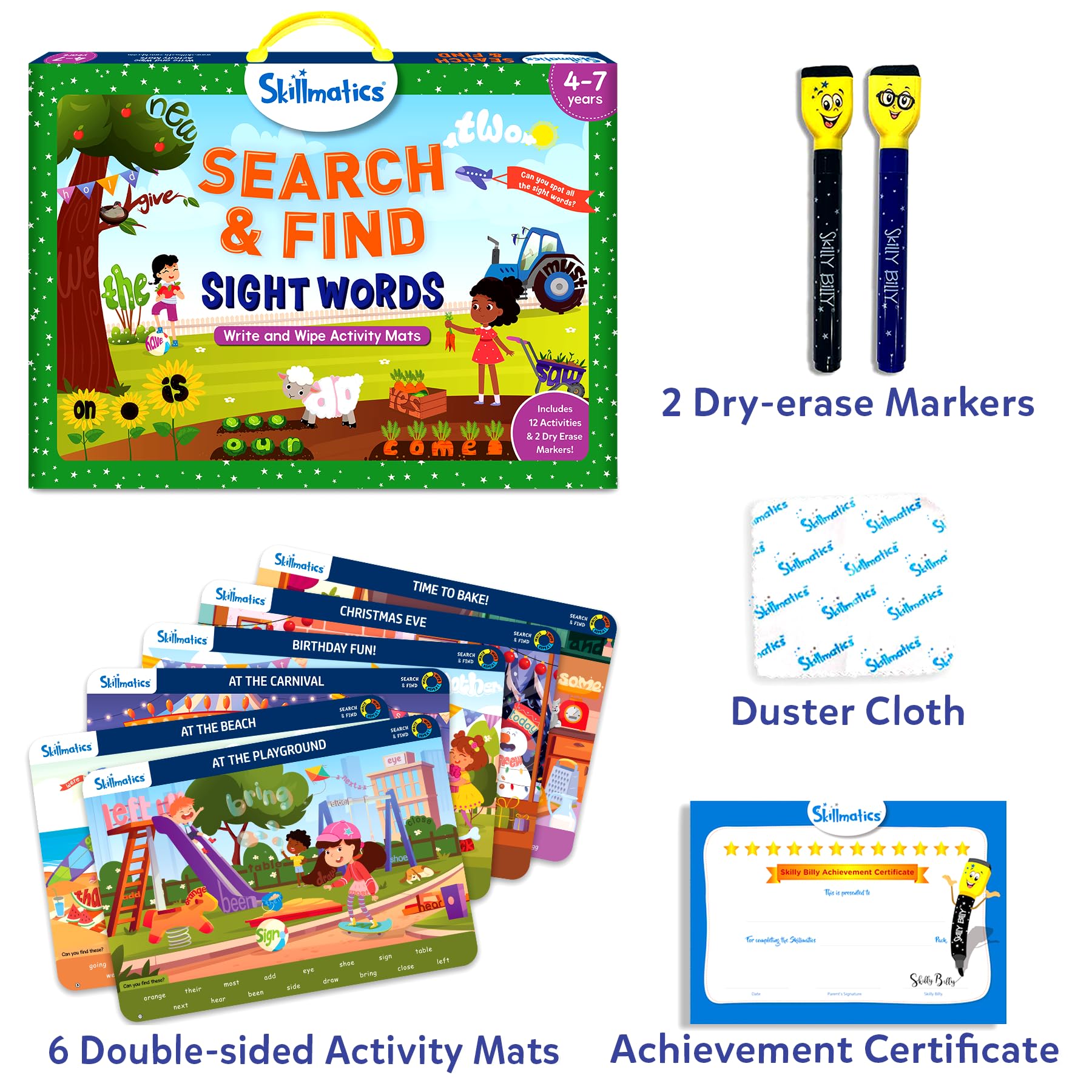 Skillmatics search and find sight words mats back side features colorful scenes for word spotting