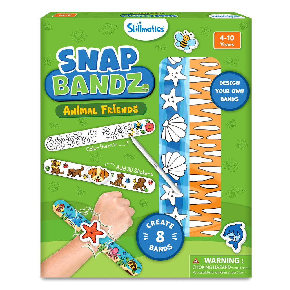 Skillmatics Snap Bandz set with animal stickers for decorating wearable art