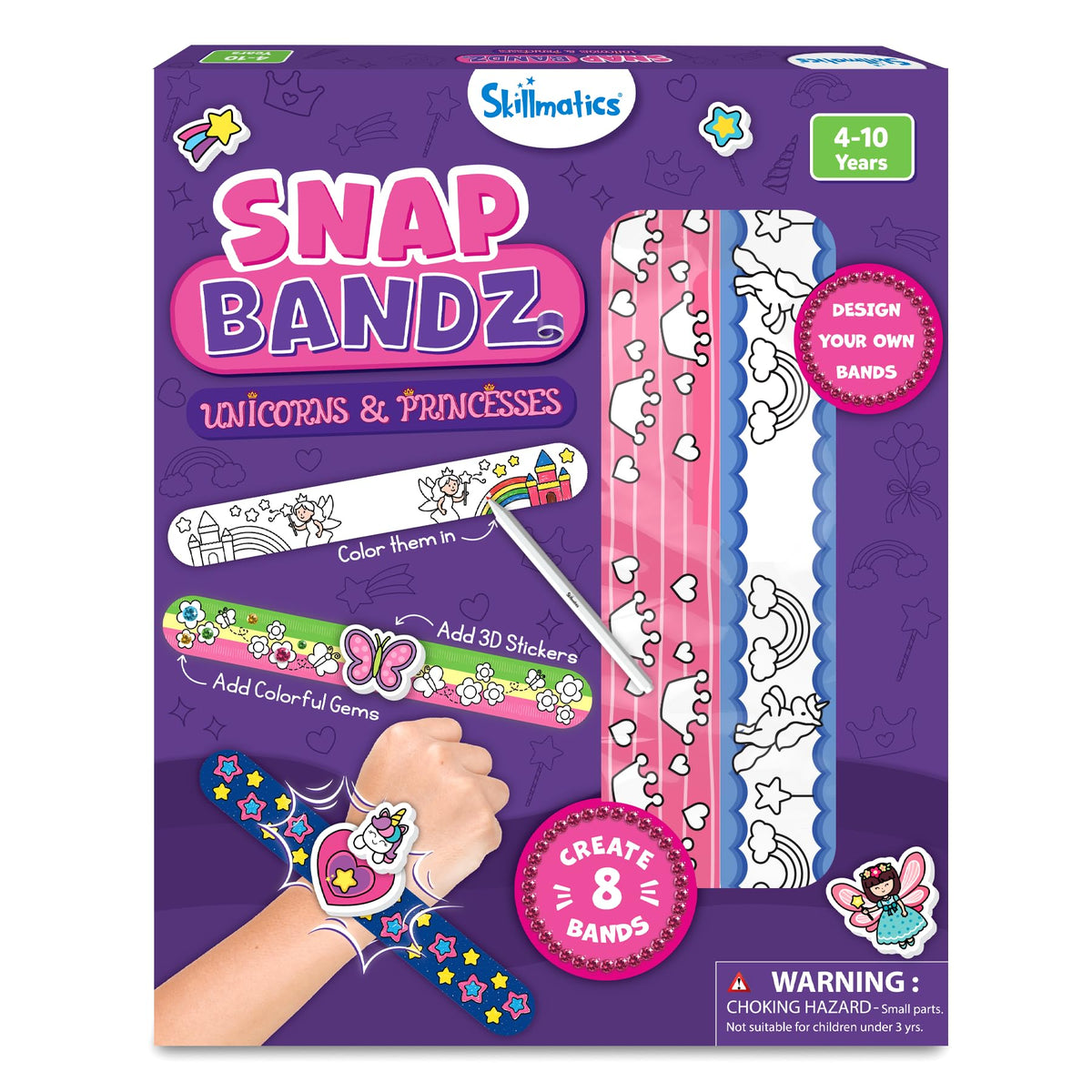 Skillmatics Snap Bandz unicorn design, colorful wearable art for imaginative play