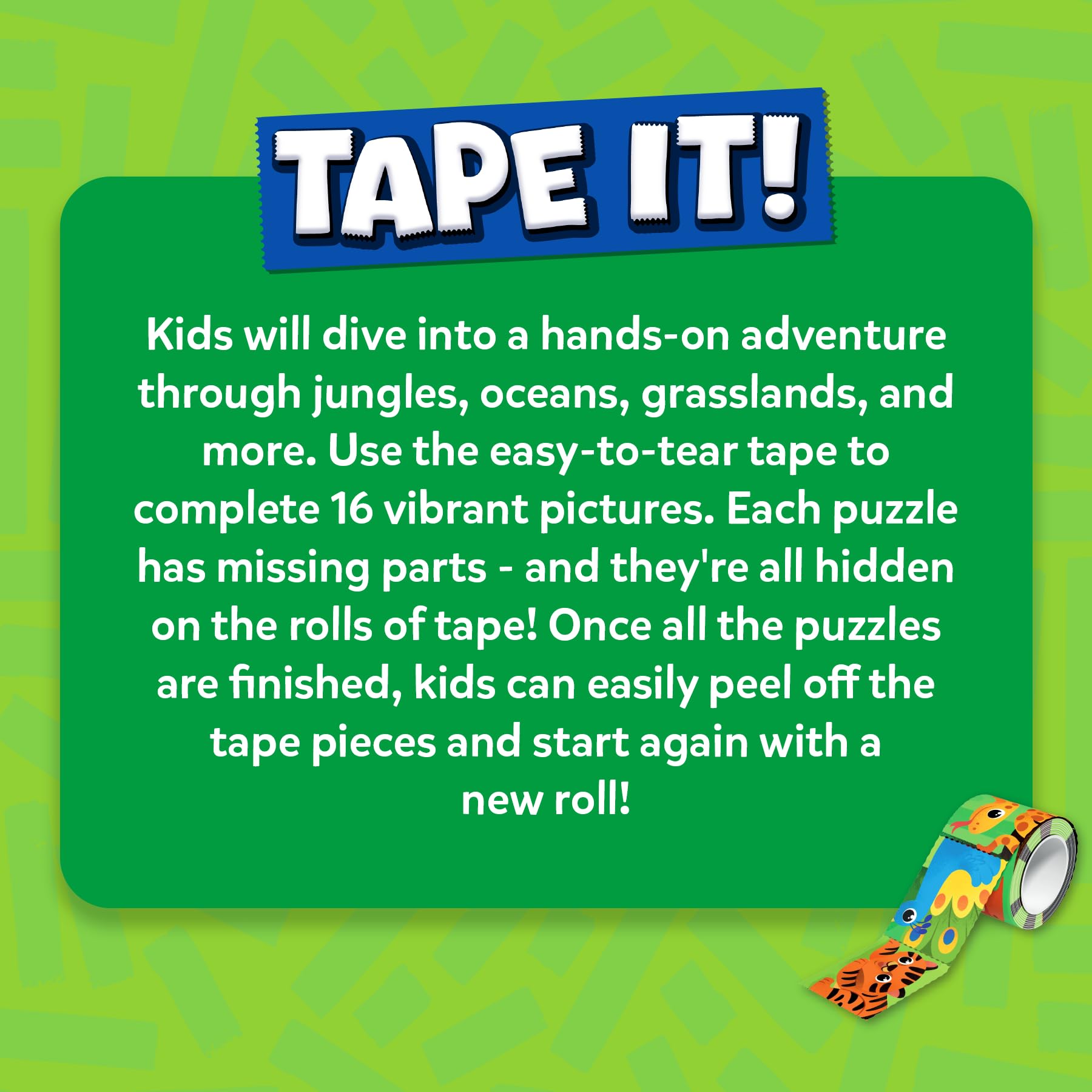 Skillmatics Tape It replay capability lets kids re-tie the puzzles without waste