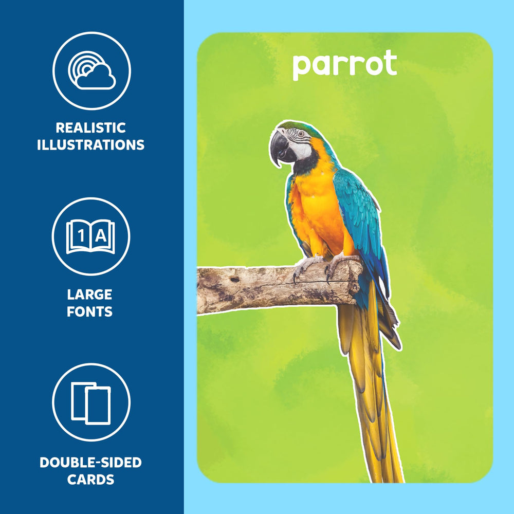 Skillmatics thick flash cards displaying farm animals for playful vocabulary building.
