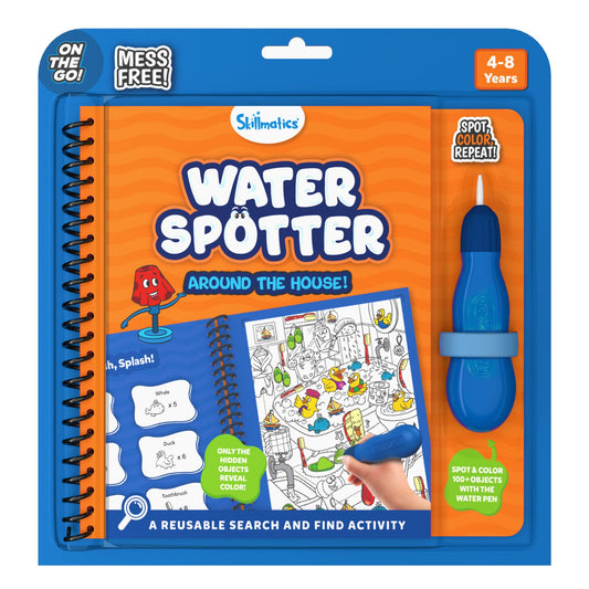 Skillmatics Water Spotter book cover shows travel-friendly design for on-the-go learning.