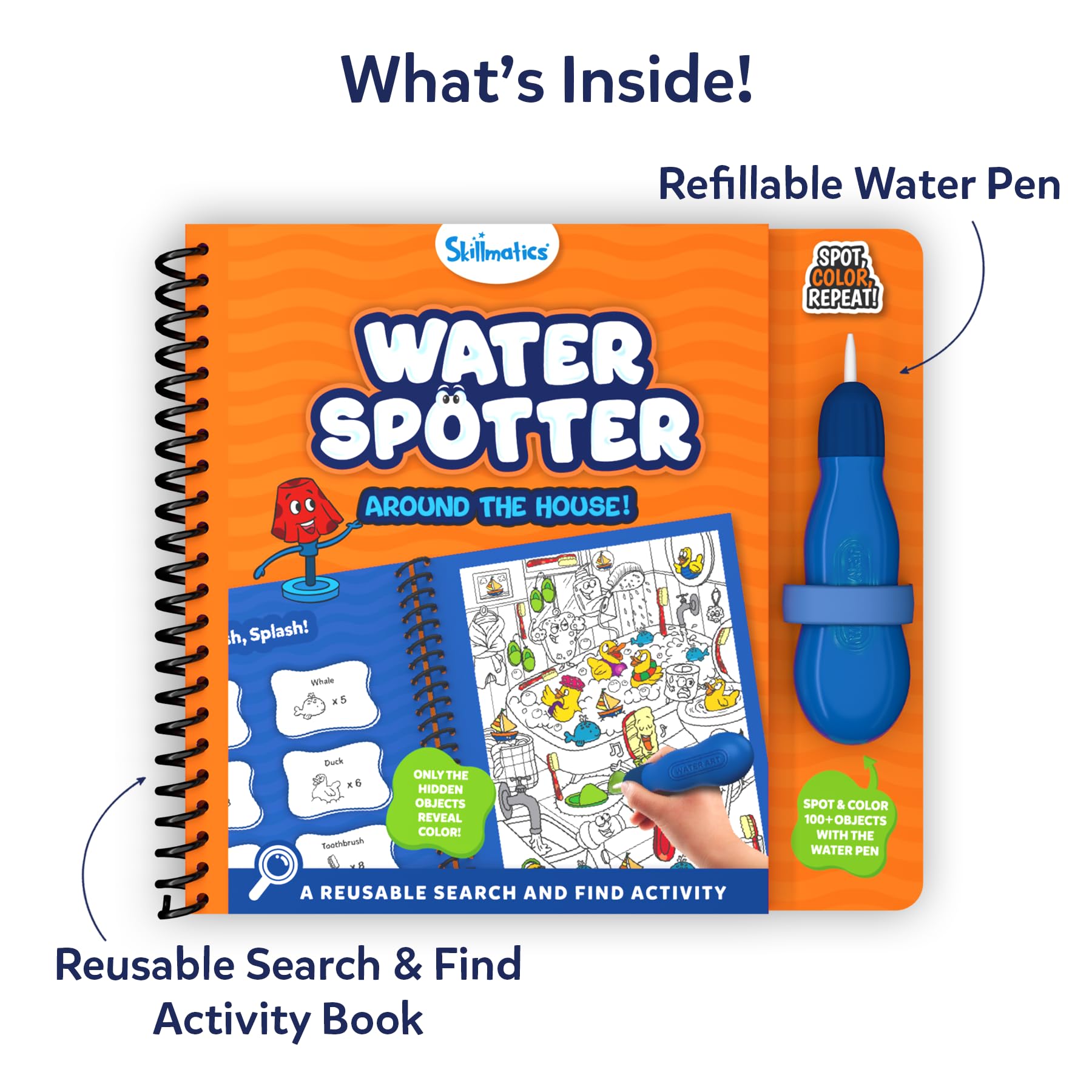 Skillmatics Water Spotter color-appear pages reveal colors with water.