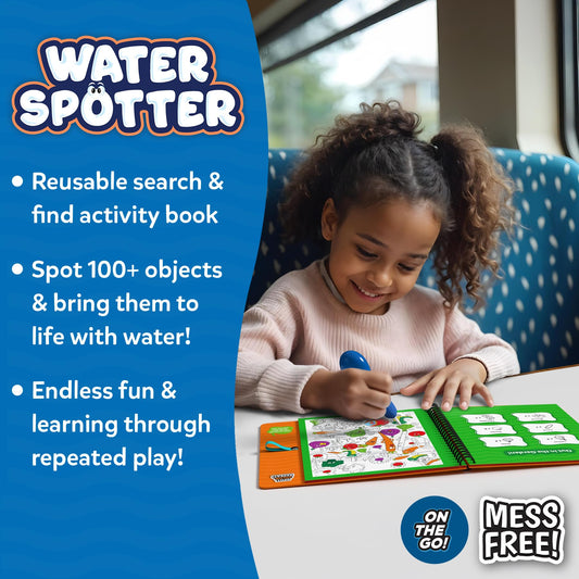 Skillmatics Water Spotter refillable pen included for mess-free coloring.