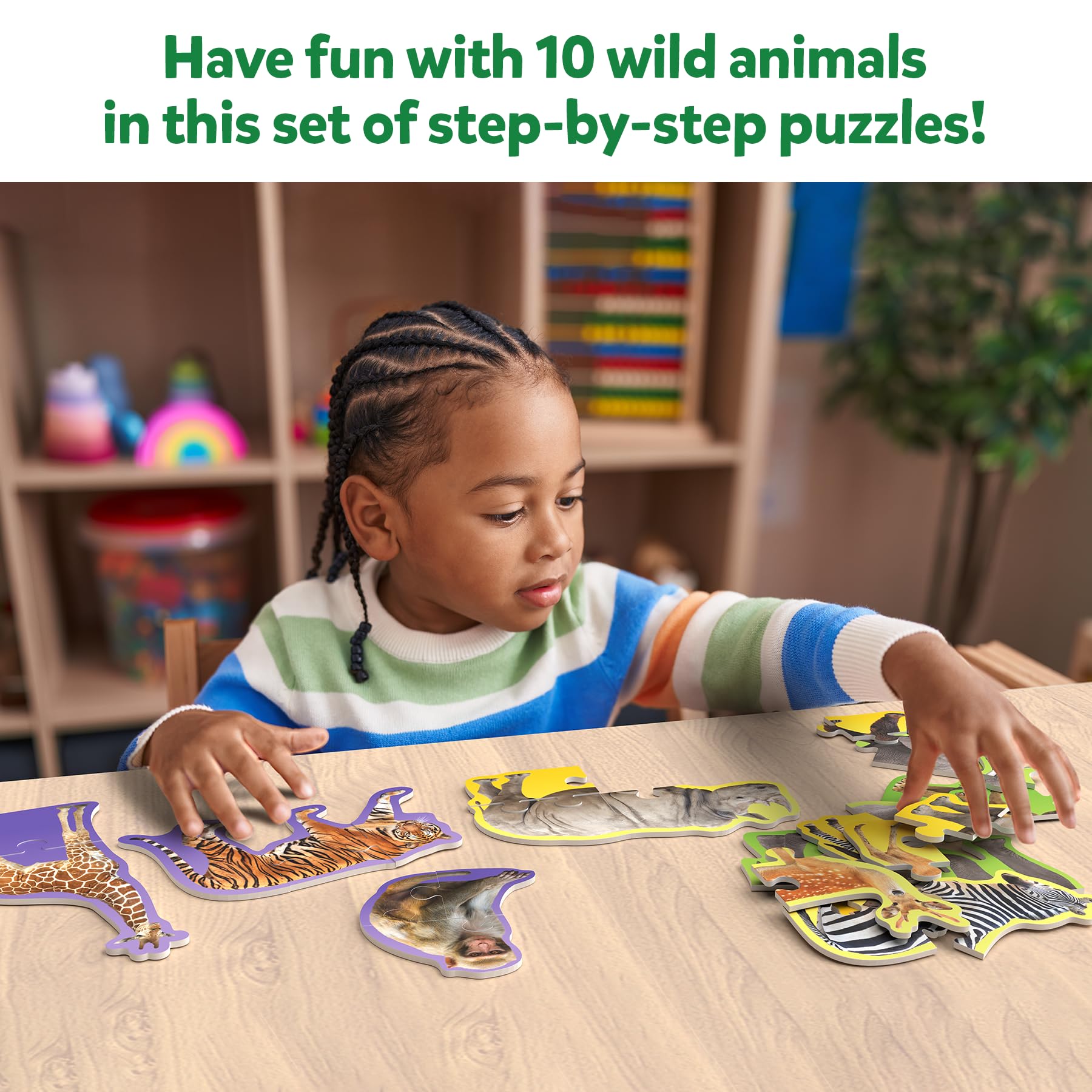 Skillmatics wild-animals-puzzles with realistic imagery enhances recognition and imaginative storytelling during play.