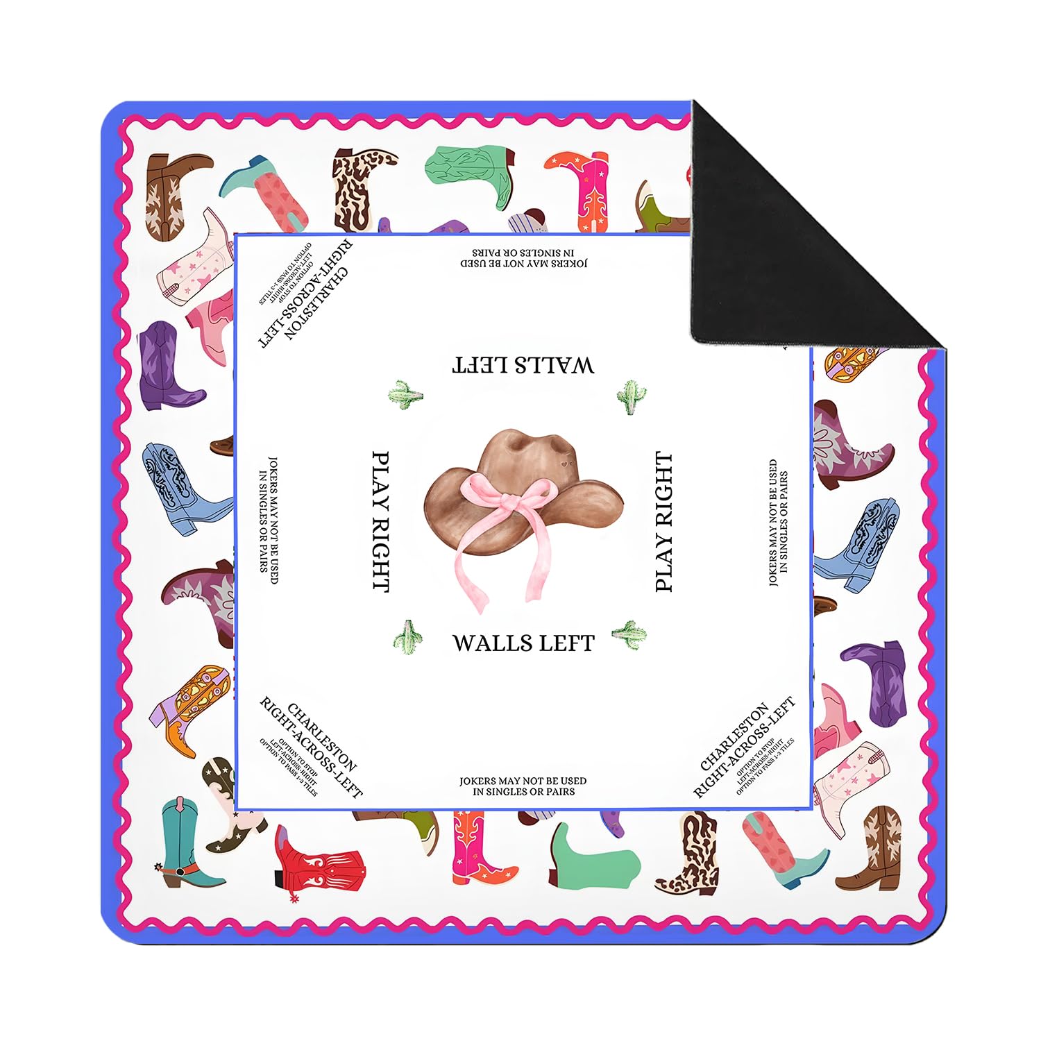 SkipTiger western cowboy mahjong mat with pink bow hat—stable play and stylish table decor.