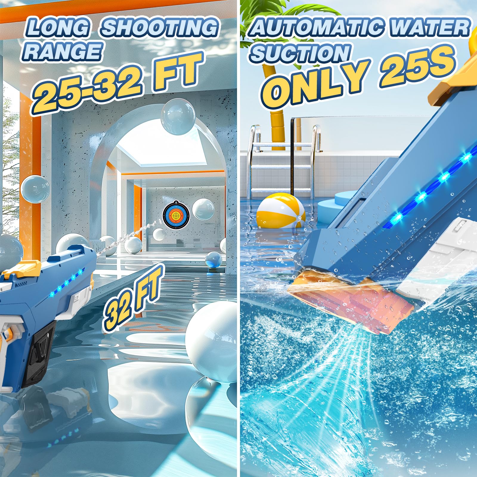 Skirfy electric water gun includes rechargeable battery for portable fun.