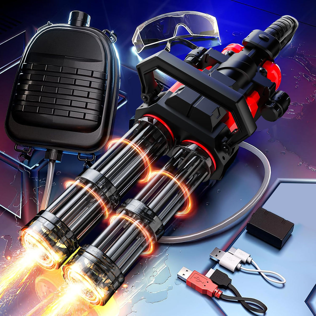 Skirfy Gatling water gun dual-barrel rotation for high-intensity battles.