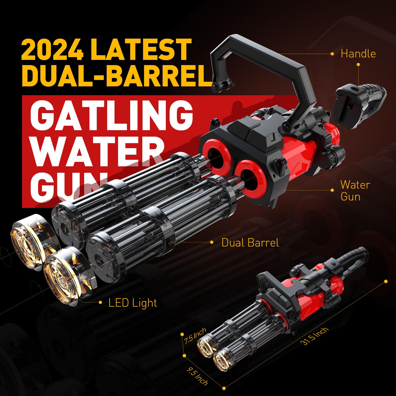 Skirfy water gun includes USB charging for quick recharges.