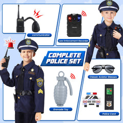 Skirfy police costume kids accessories including recorder and walkie talkie for missions