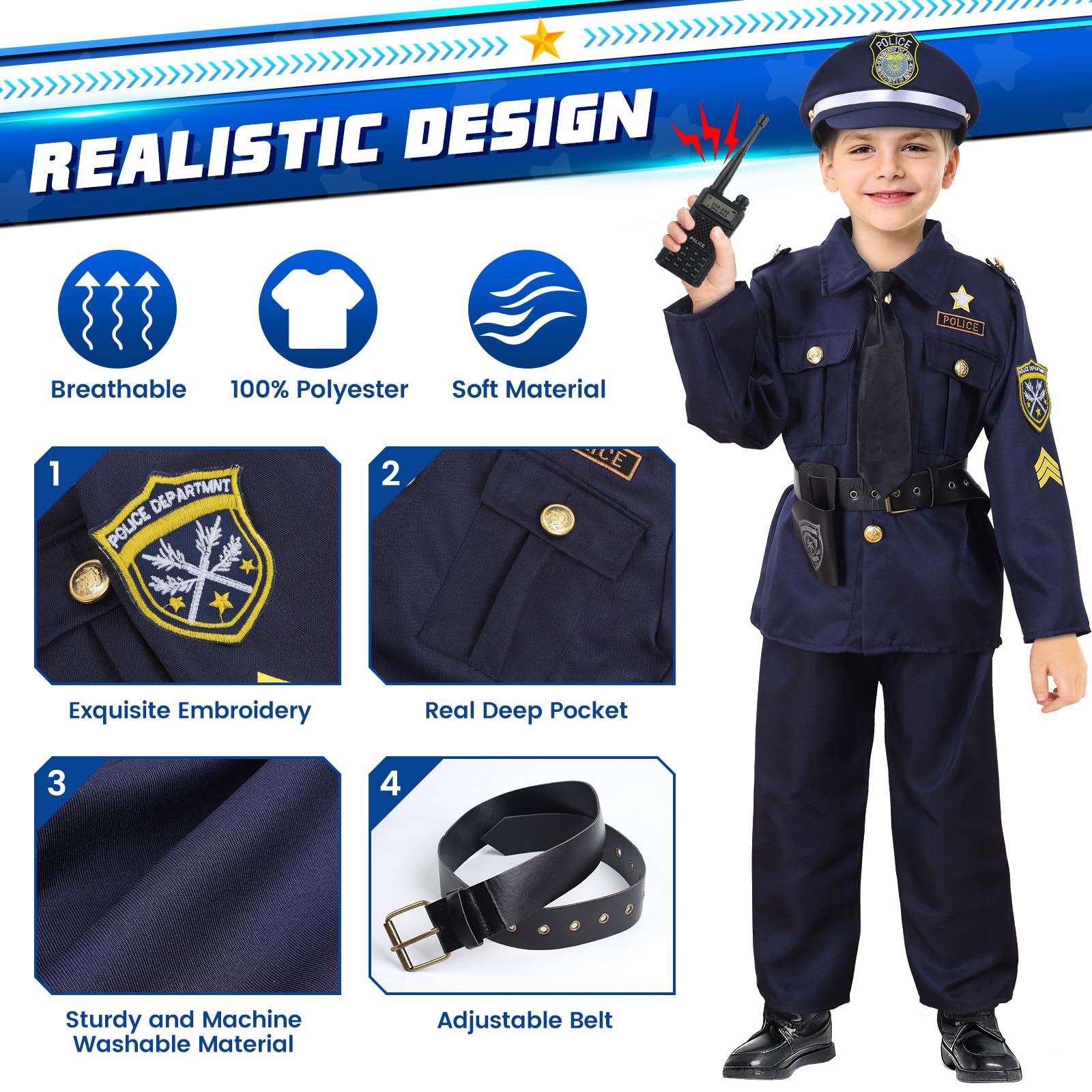 Skirfy police costume kids pants designed for comfortable all day wear