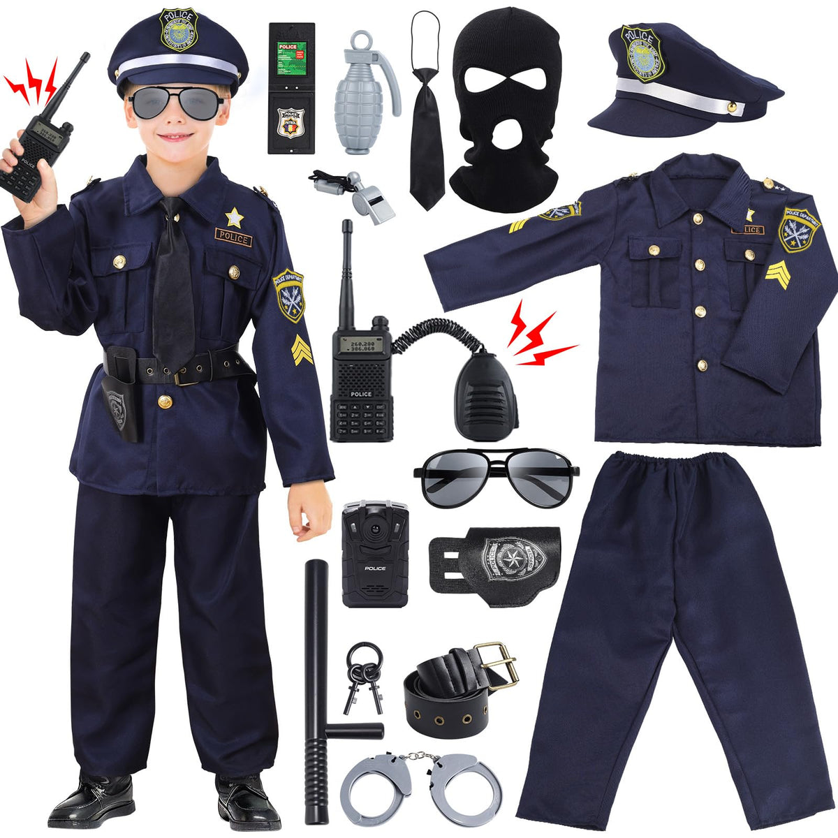 Skirfy police costume kids shirt for imaginative role play and realism