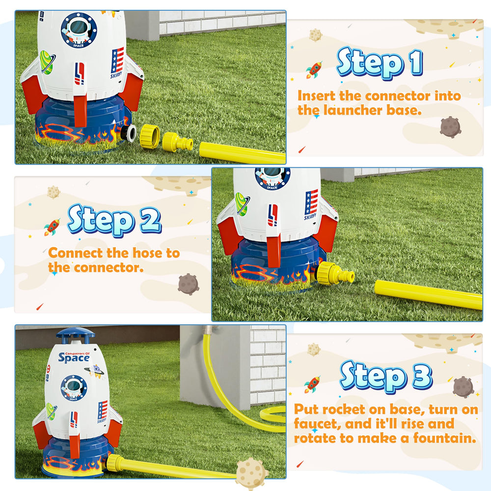 Skirfy Sprinkler Rocket Launcher adjustable height up to 6.9 feet.