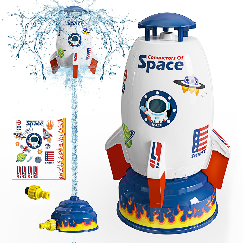 Skirfy Sprinkler Rocket Launcher white rocket design for dynamic outdoor water play.