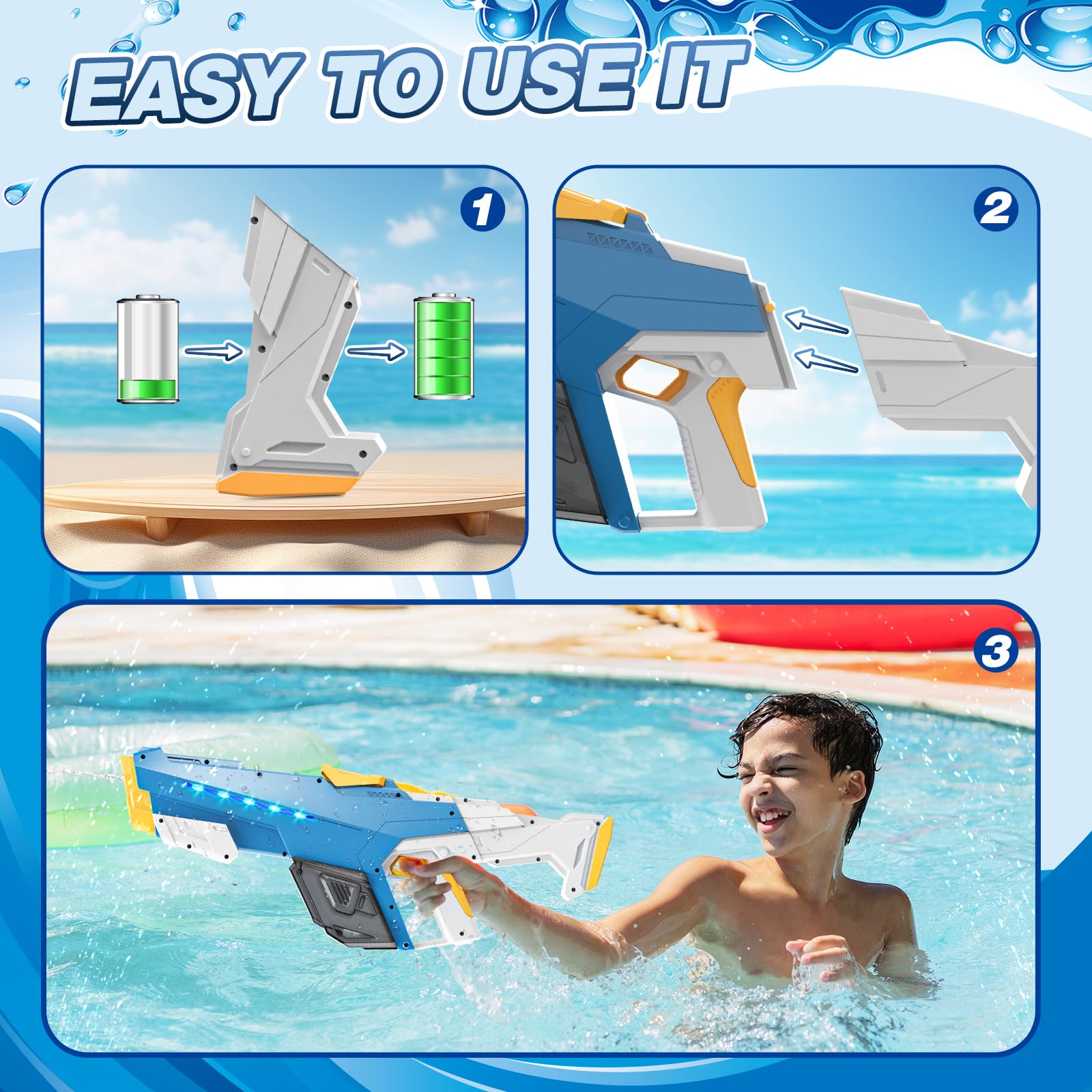 Skirfy water gun shoots up to 32 feet for wide-range battles.