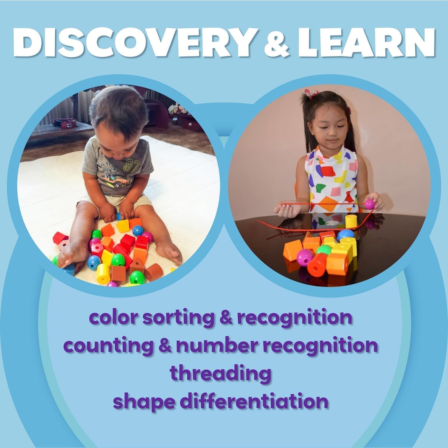 Skoolzy beads for dexterity encourage threading and counting activities.