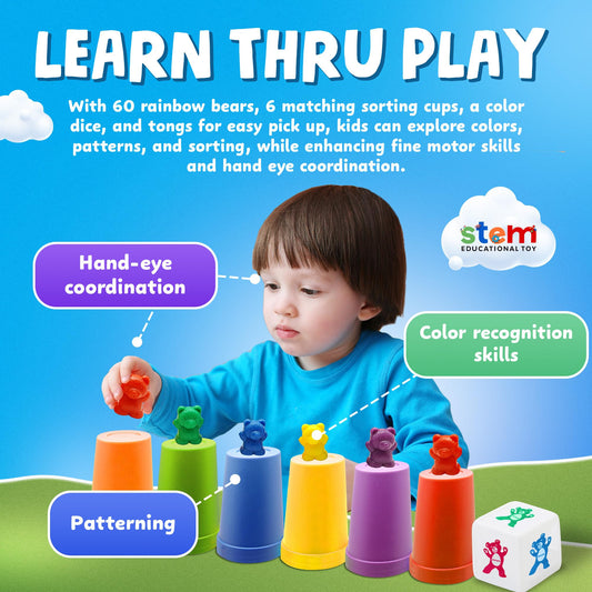 Skoolzy Counting Bears set sorting-cups: sturdy cups aid sorting and matching activities.