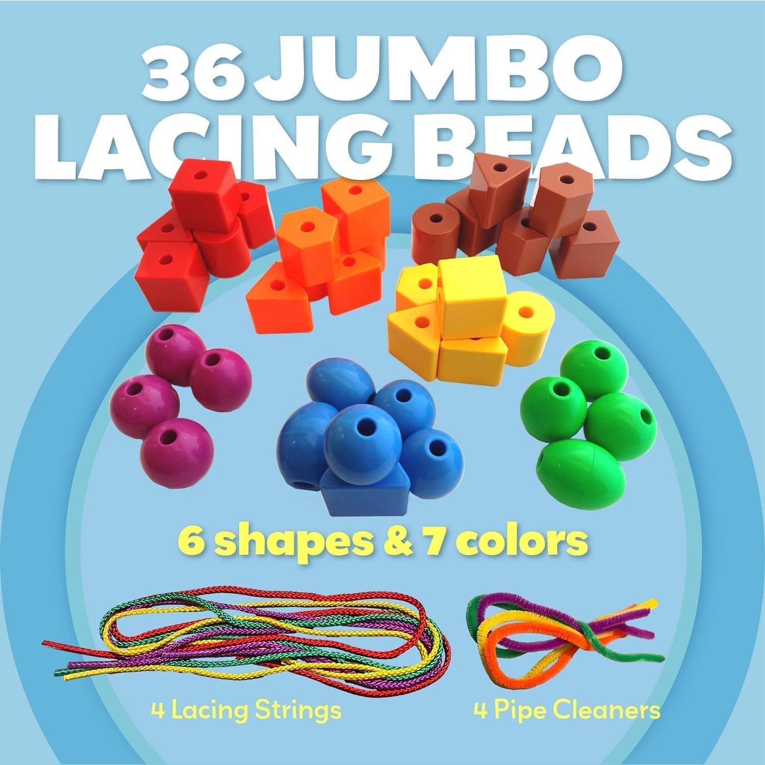 Skoolzy jumbo beads for toddlers promote grip and dexterity during stringing.