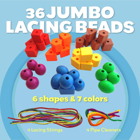Skoolzy jumbo beads for toddlers promote grip and dexterity during stringing.
