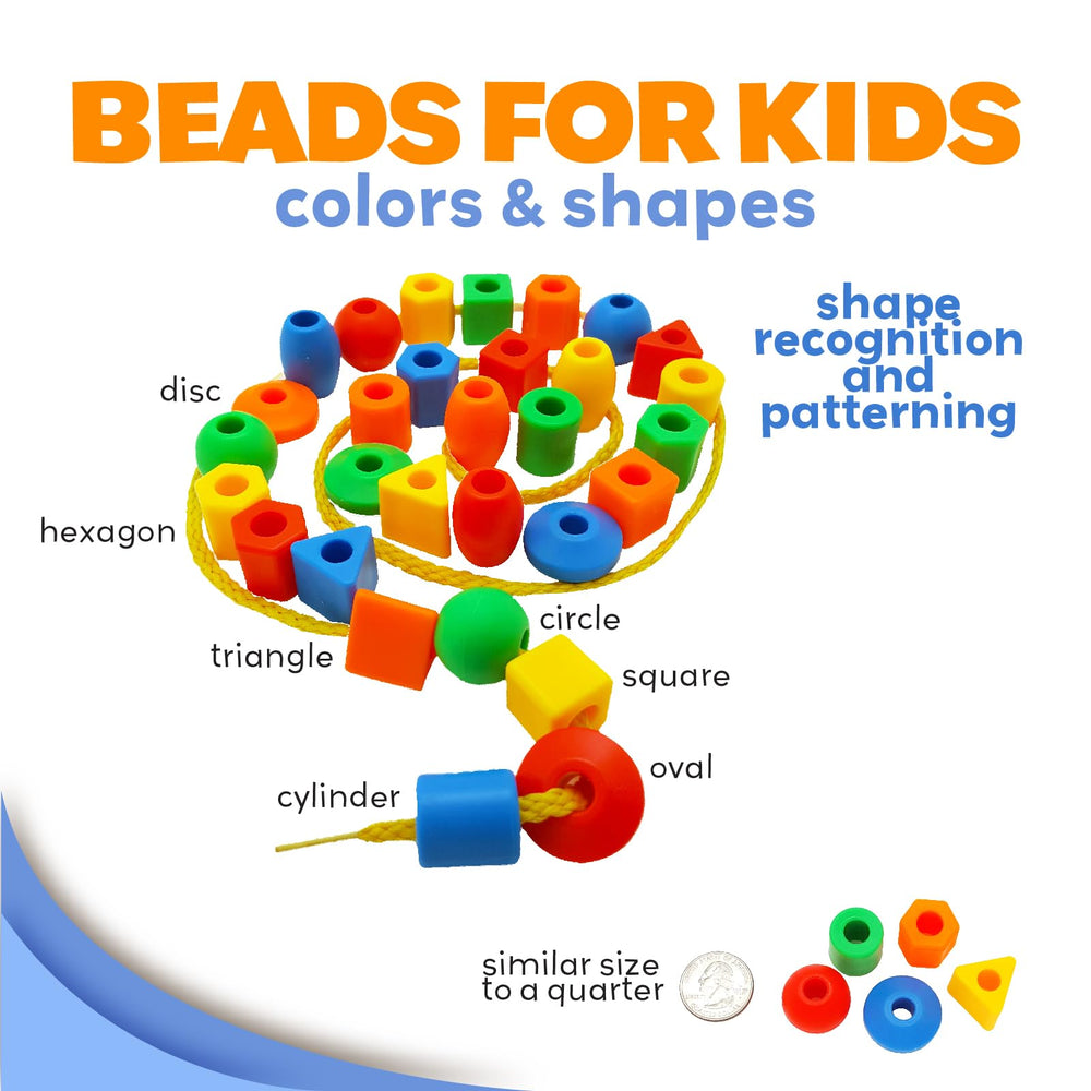 Skoolzy lacing beads stringing activity encourages hand-eye coordination.