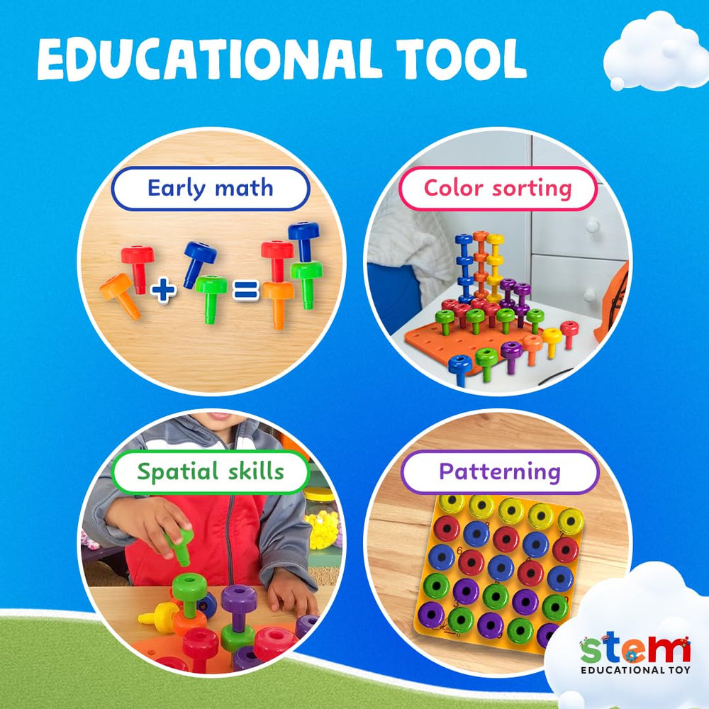 Skoolzy Peg Board Set color die adds patterning and color learning fun.